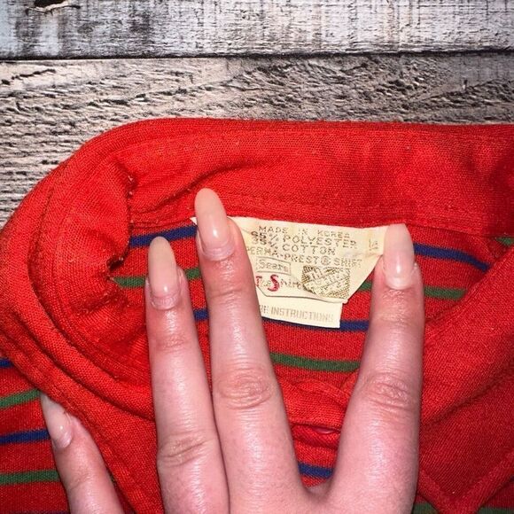 🎮Vintage 80s Mens Sears Striped Collared Button Up Short Sleeve Shirt 14 - Picture 5 of 6